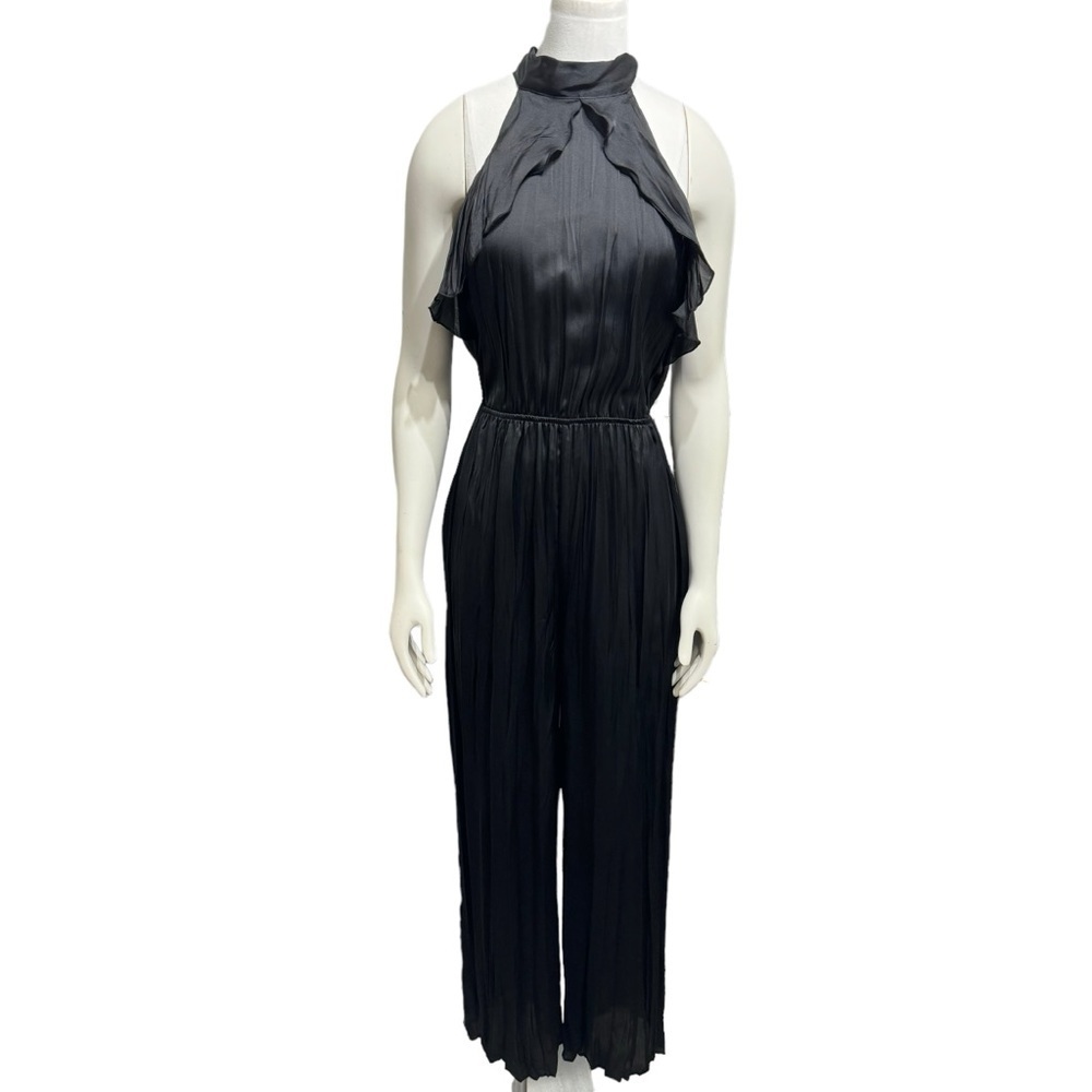 New Zara Satin effect halter jumpsuit with ruffles Sz XS